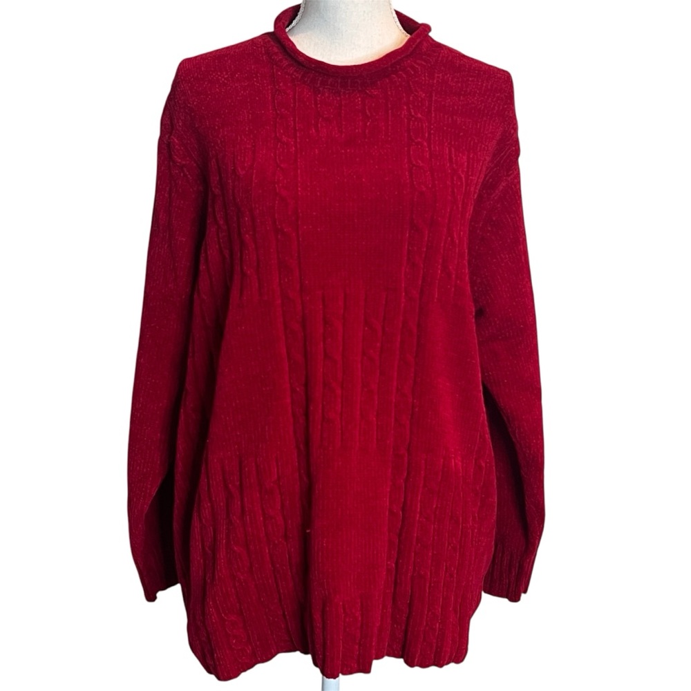 Vintage Chandler Hill Red Velour Pullover Sweater High Neck Womens Plus Size 1X